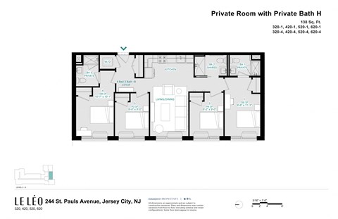 A floor plan of a private room with a private bathroom.